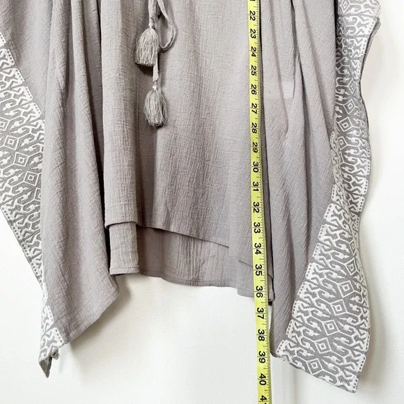 Garnet Hill Embroidered Kaftan Swim Cover Up Gray White Drawcord Tassel Large - Picture 7 of 9